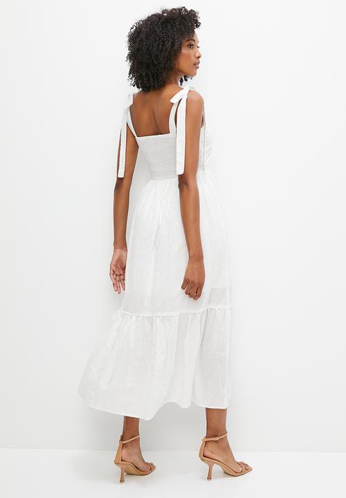 MILLA - Shoulder tie midi dress - white dobby