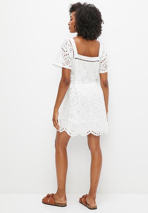 MILLA - Anglaise square neck mini dress - white
