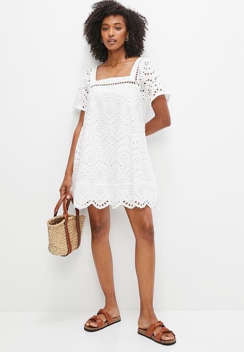 MILLA - Anglaise square neck mini dress - white