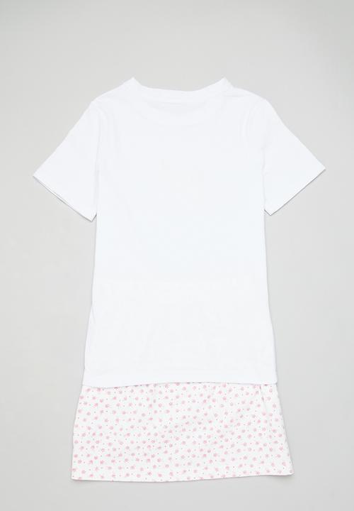 Superbalist - Printed tee & skirt set - white & pink