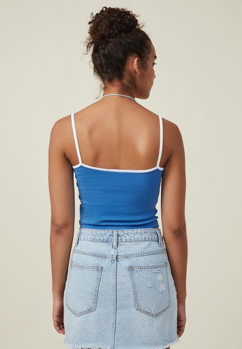 Cotton On - Graphic straight neck rub cami - dolphin paradise bay/brightest blue