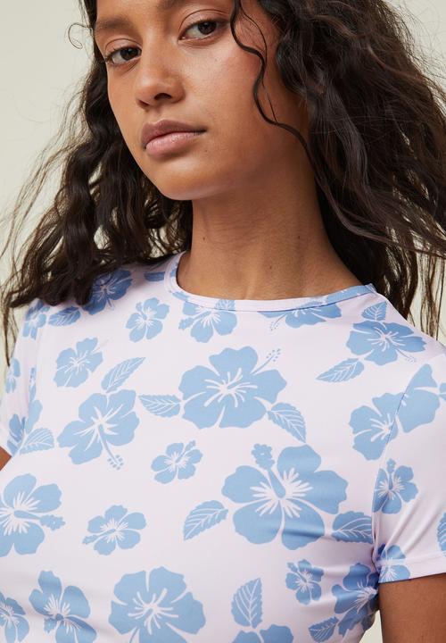 Cotton On - Drew short sleeve top - retro hibiscus daisy mauve