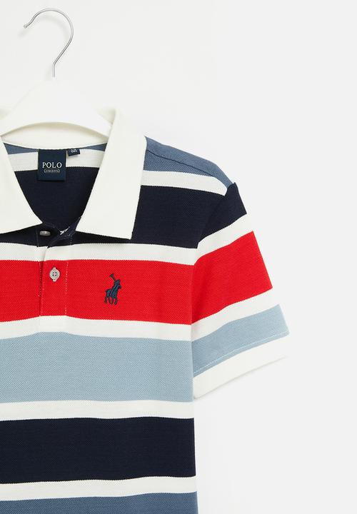 POLO - Boys striped short sleeve golfer - fire red