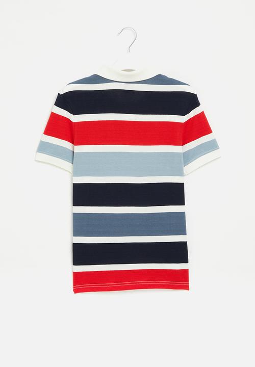 POLO - Boys striped short sleeve golfer - fire red