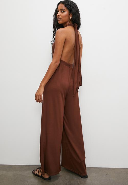 VELVET - Cross over infinity jumpsuit - chocolate