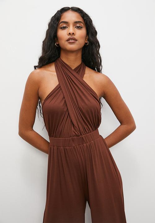 VELVET - Cross over infinity jumpsuit - chocolate