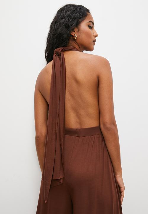 VELVET - Cross over infinity jumpsuit - chocolate