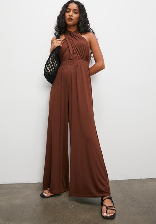 VELVET - Cross over infinity jumpsuit - chocolate