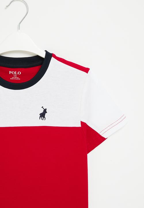 POLO - Boys colour blocked tee - red & white