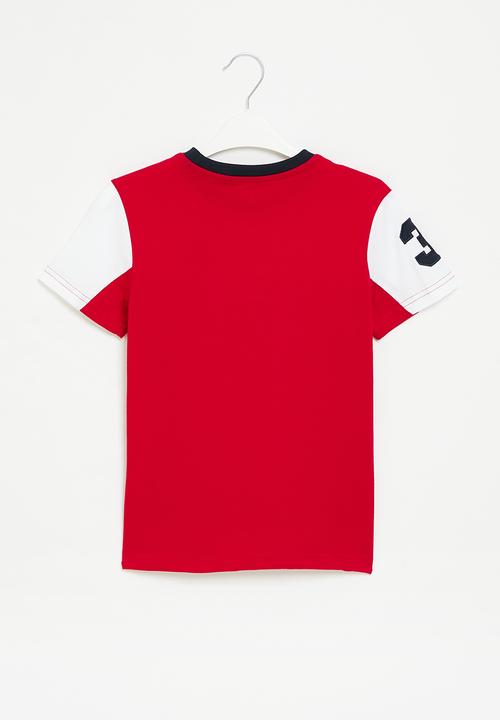 POLO - Boys colour blocked tee - red & white
