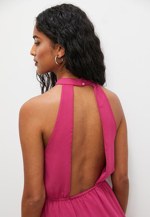 VELVET - Halter soft waisted mini dress with open back - magenta