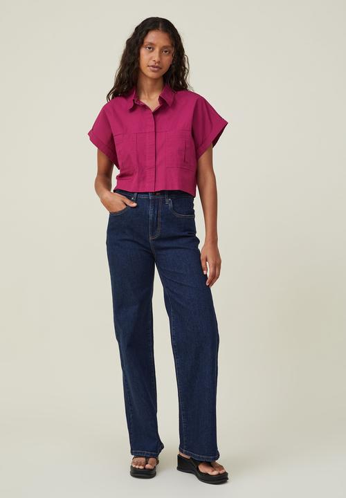 Cotton On - Cropped utility shirt - berry