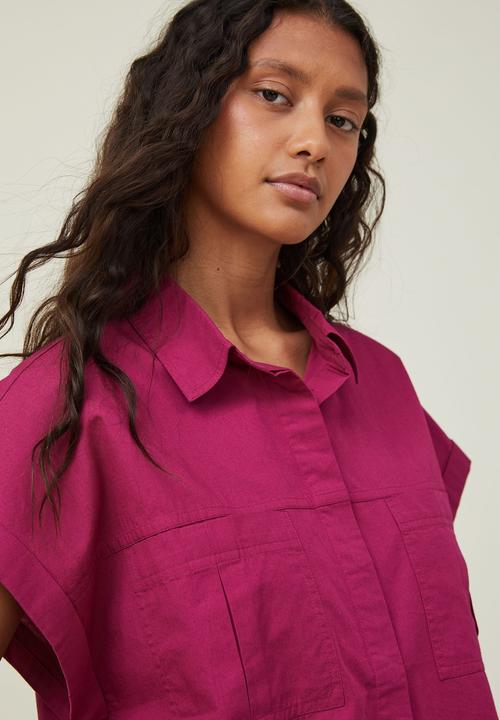 Cotton On - Cropped utility shirt - berry