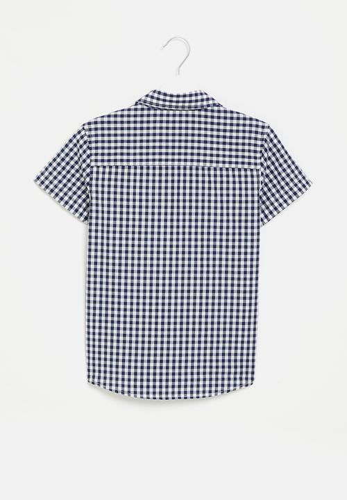POLO - Boys checked short sleeve shirt - navy & white 