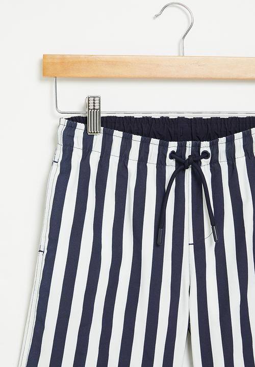 POLO - Boys striped short - navy & white