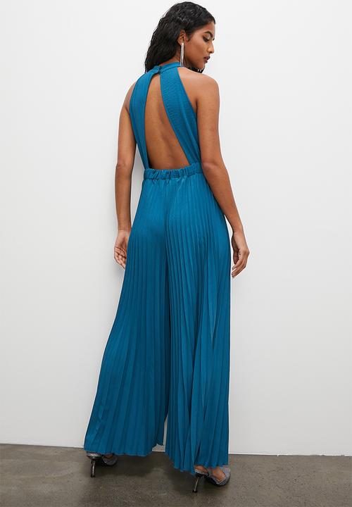 VELVET - Halter pleated palazzo jumpsuit - petrol