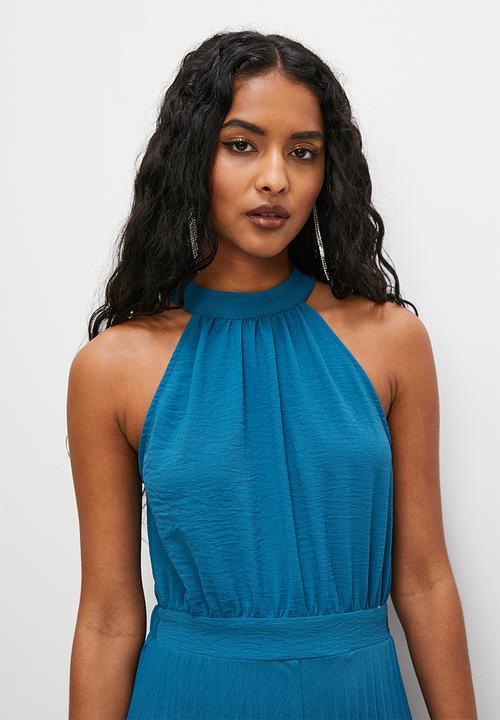 VELVET - Halter pleated palazzo jumpsuit - petrol