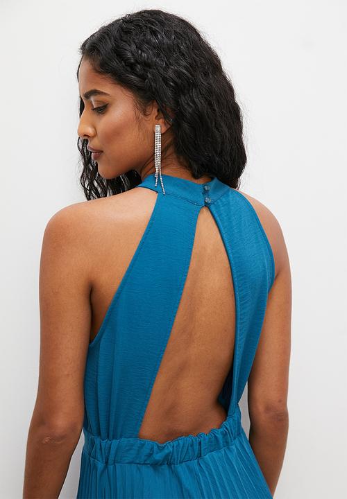 VELVET - Halter pleated palazzo jumpsuit - petrol