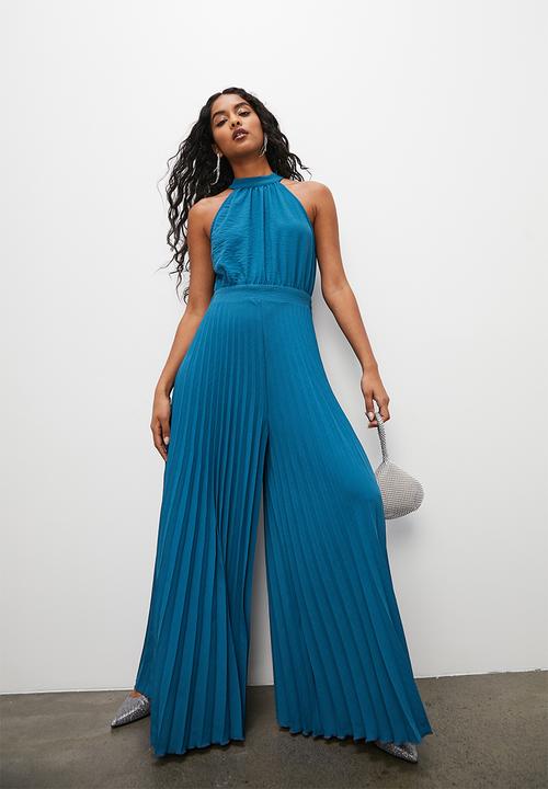 VELVET - Halter pleated palazzo jumpsuit - petrol