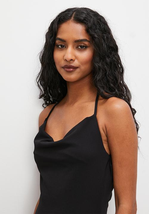 VELVET - Cowl crepe knit strappy maxi dress - black