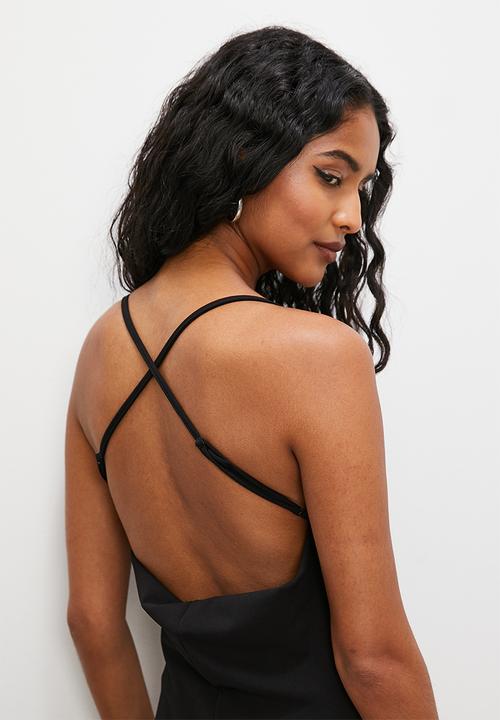 VELVET - Cowl crepe knit strappy maxi dress - black