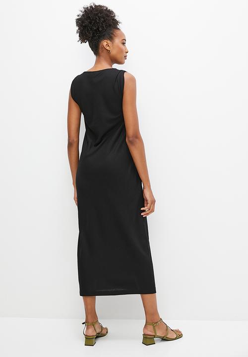edit - Twisted front linen maxi - black