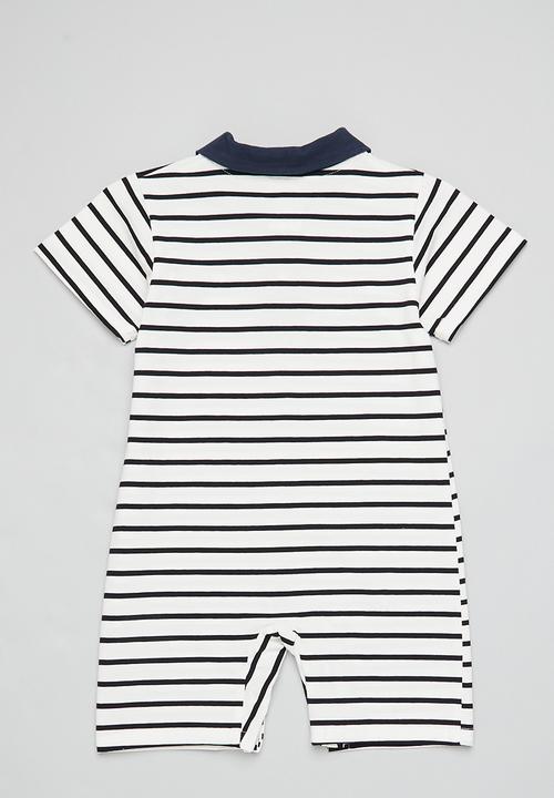 Pop Candy - Baby boys stripe romper - white & navy