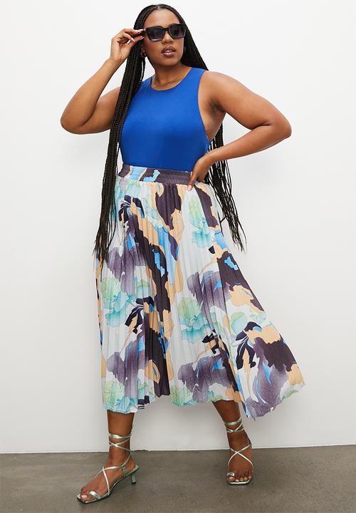 Superbalist - Midaxi pleated skirt - pink abstract print