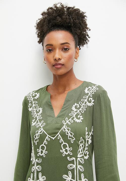 edit - Embroidered boho kaftan dress - fatigue