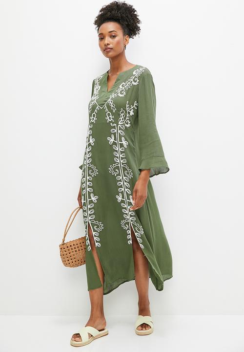 edit - Embroidered boho kaftan dress - fatigue