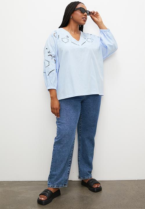 Superbalist - Anglaise v-neck top - blue