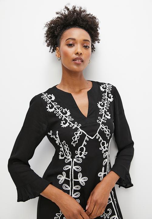 edit - Embroidered boho kaftan dress - black
