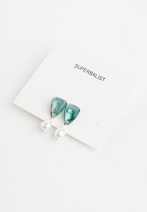 Superbalist - Julia faux pearl earrings - green & cream