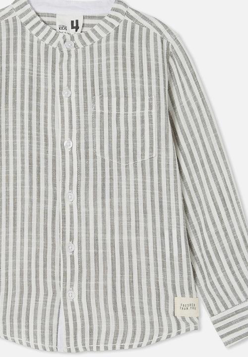 Cotton On - Grandpa collar prep shirt- swag green & vanilla stripe