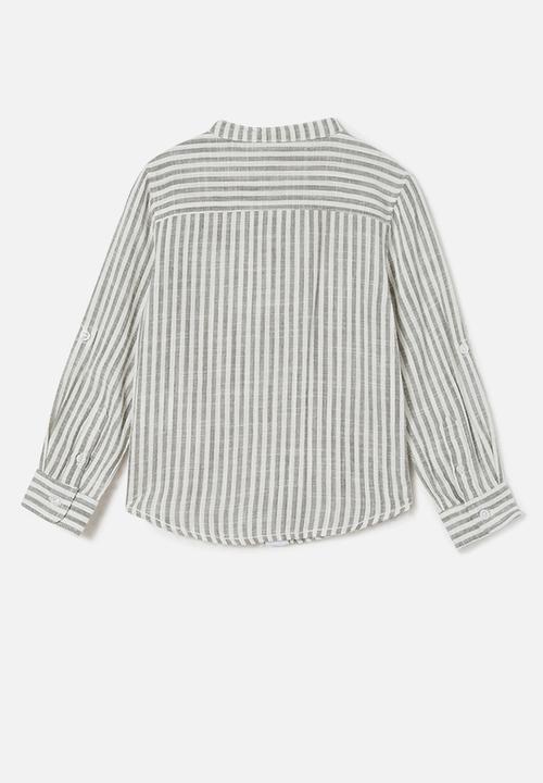 Cotton On - Grandpa collar prep shirt- swag green & vanilla stripe