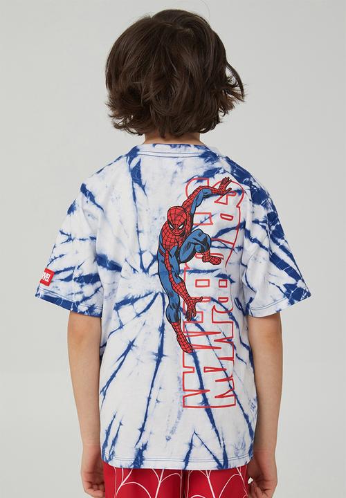 Cotton On - License marvel short sleeve tee - lcn mar retro blue tie dye