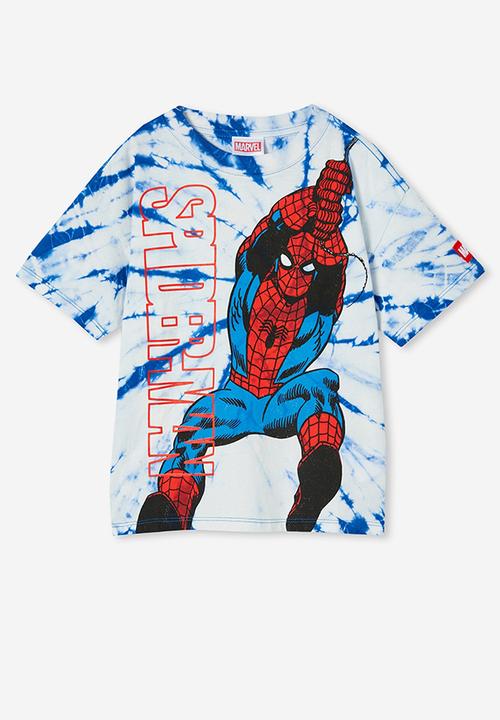 Cotton On - License marvel short sleeve tee - lcn mar retro blue tie dye