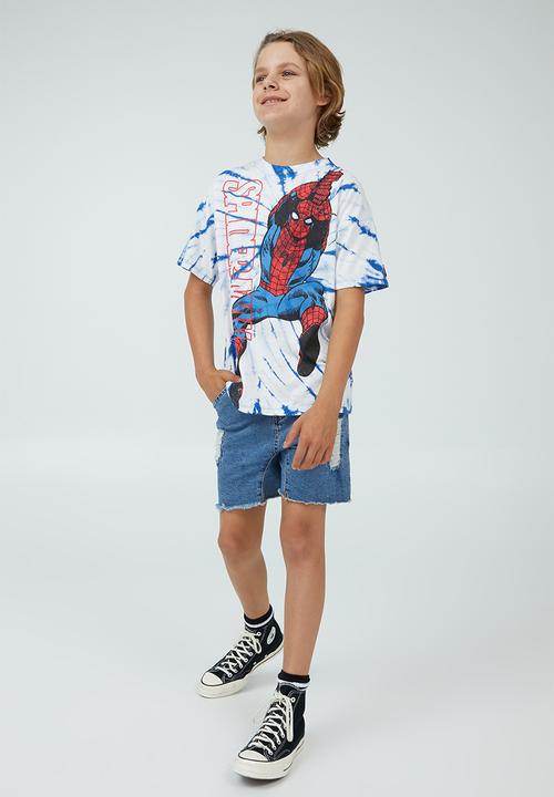 Cotton On - License marvel quinn short sleeve tee - lcn mar retro blue tie dye