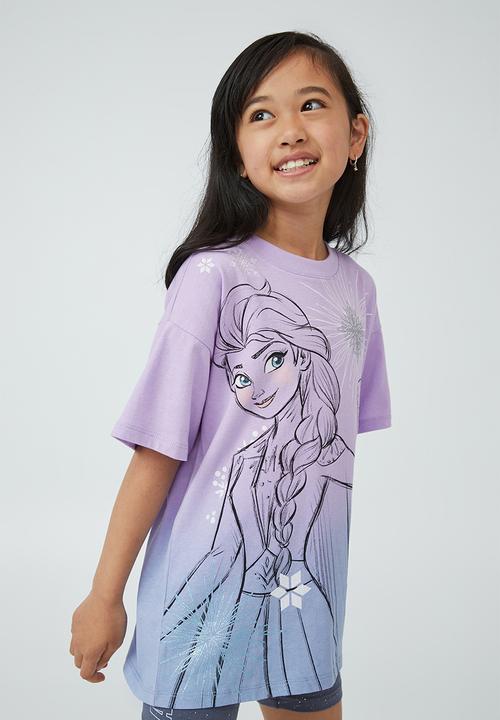 Cotton On - License drop shoulder tee - lcn dis frozen elsa/purple gradient