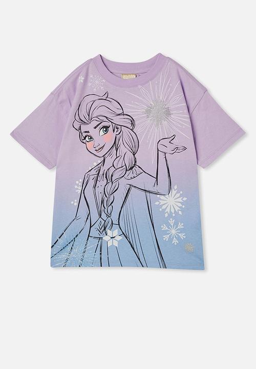 Cotton On - License drop shoulder tee - lcn dis frozen elsa/purple gradient