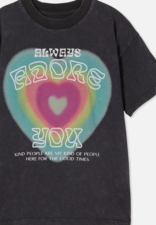 Cotton On - Stevie short sleeve embellished tee- phantom wash/always adore