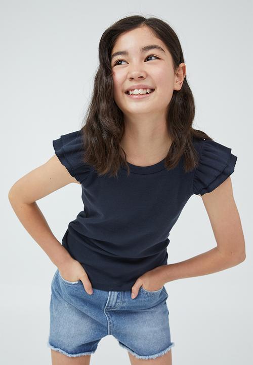Cotton On - Rory ruffle short sleeve tee- navy blazer