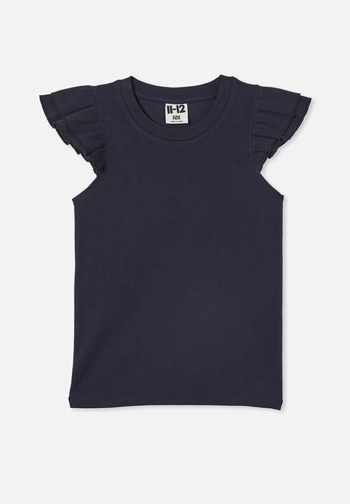 Cotton On - Rory ruffle short sleeve tee- navy blazer