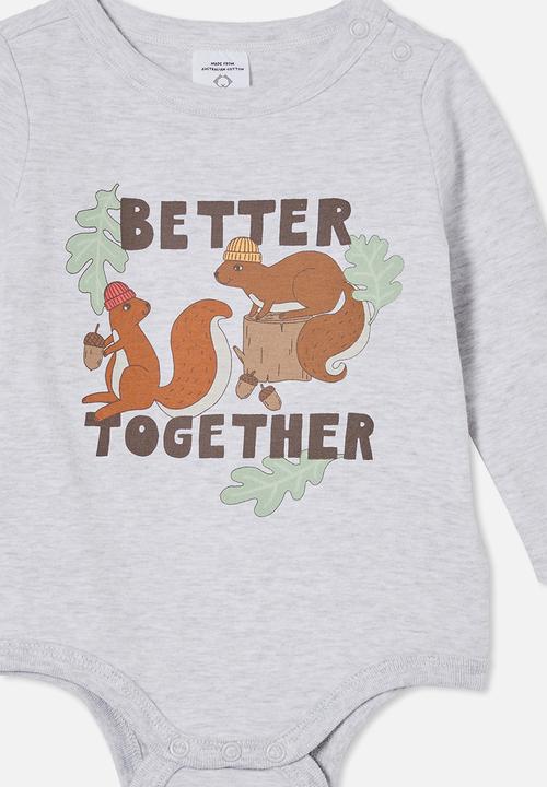 Cotton On - The long sleeve bubbysuit- cloud marle/better together