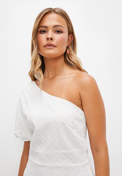 Blake - Asym anglaise mini dress - white