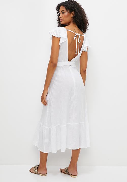 MILLA - Flutter sleeve textured midi - white