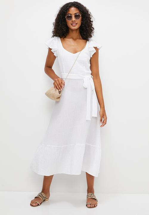 MILLA - Flutter sleeve textured midi - white