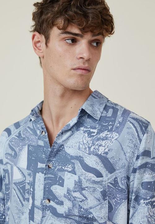 Cotton On - Cuban short sleeve shirt - pale blue party