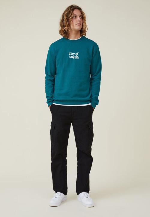 Cotton On - Graphic crew fleece - deep sea teal/academie sportive