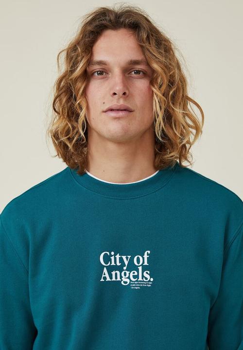Cotton On - Graphic crew fleece - deep sea teal/academie sportive